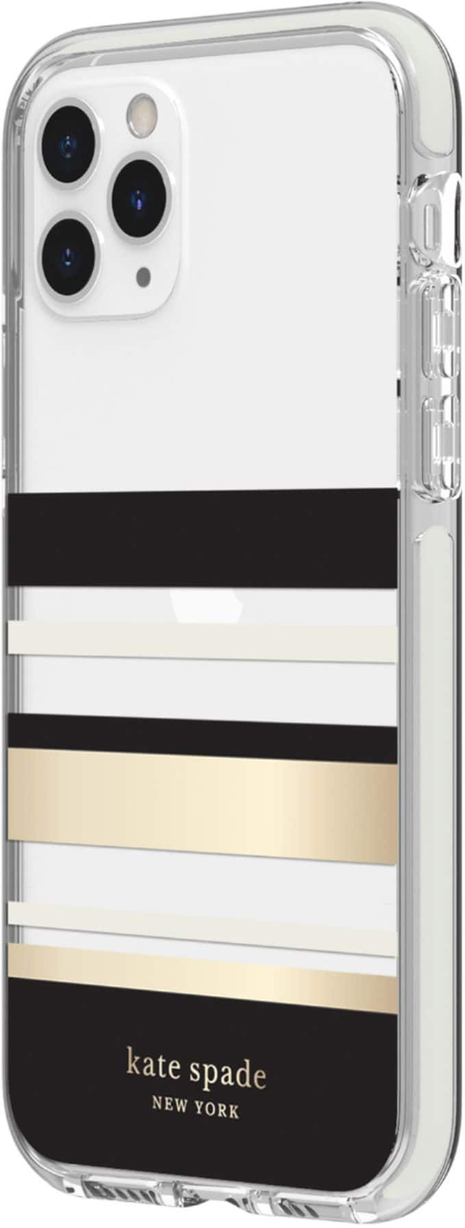 Left View: kate spade new york - Defensive Hardshell Case for Apple® iPhone® 11 Pro - Black/Clear/Cream/Park Stripe Gold Foil