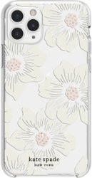 kate spade new york - Protective Hard Shell Case for Apple® iPhone® 11 Pro - Cream With Stones/Hollyhock Floral Clear - Front_Zoom