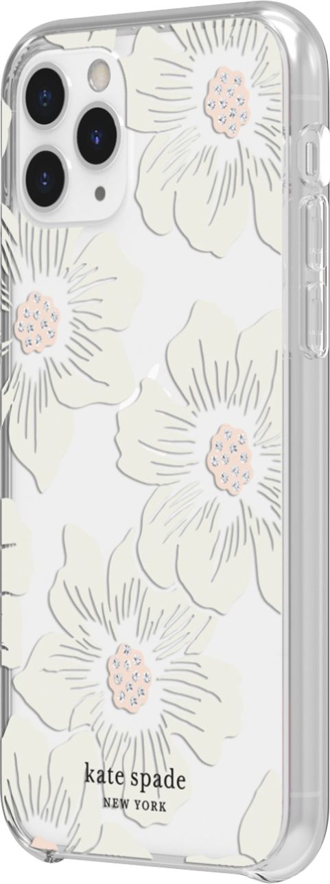 Left View: kate spade new york - Protective Hard Shell Case for Apple® iPhone® 11 Pro - Cream With Stones/Hollyhock Floral Clear