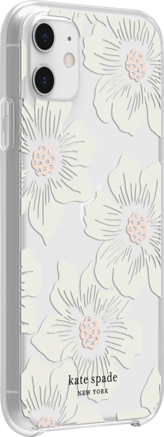 Angle View: kate spade new york - Protective Hard Shell Case for Apple® iPhone® 11 - Cream With Stones/Hollyhock Floral Clear