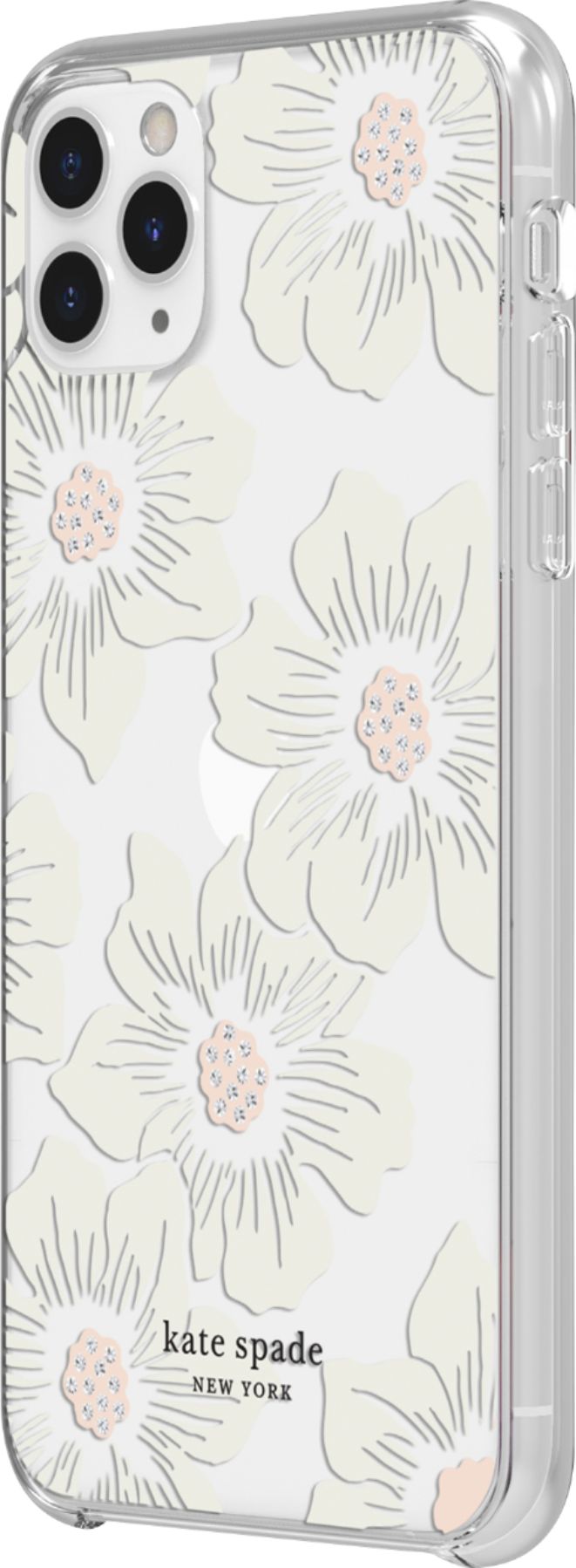 Left View: kate spade new york - Protective Hard Shell Case for Apple® iPhone® 11 Pro Max - Cream With Stones/Hollyhock Floral Clear