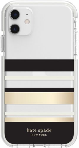 kate spade new york - Defensive Hardshell Case for Apple® iPhone® 11 - Black/Clear/Cream/Park Stripe Gold Foil