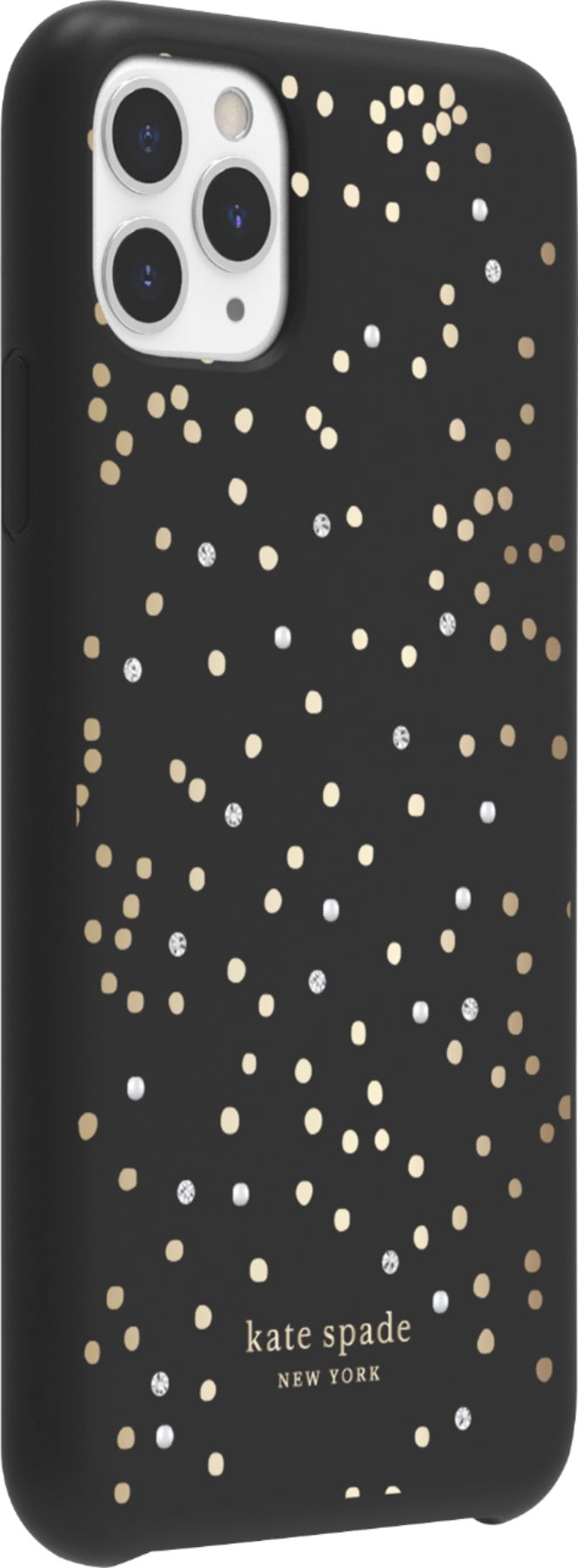 Angle View: kate spade new york - Protective Hard Shell Case for Apple® iPhone® 11 Pro Max - Gold/Crystal Gem/Pearl/Soft Touch Disco Dots Black