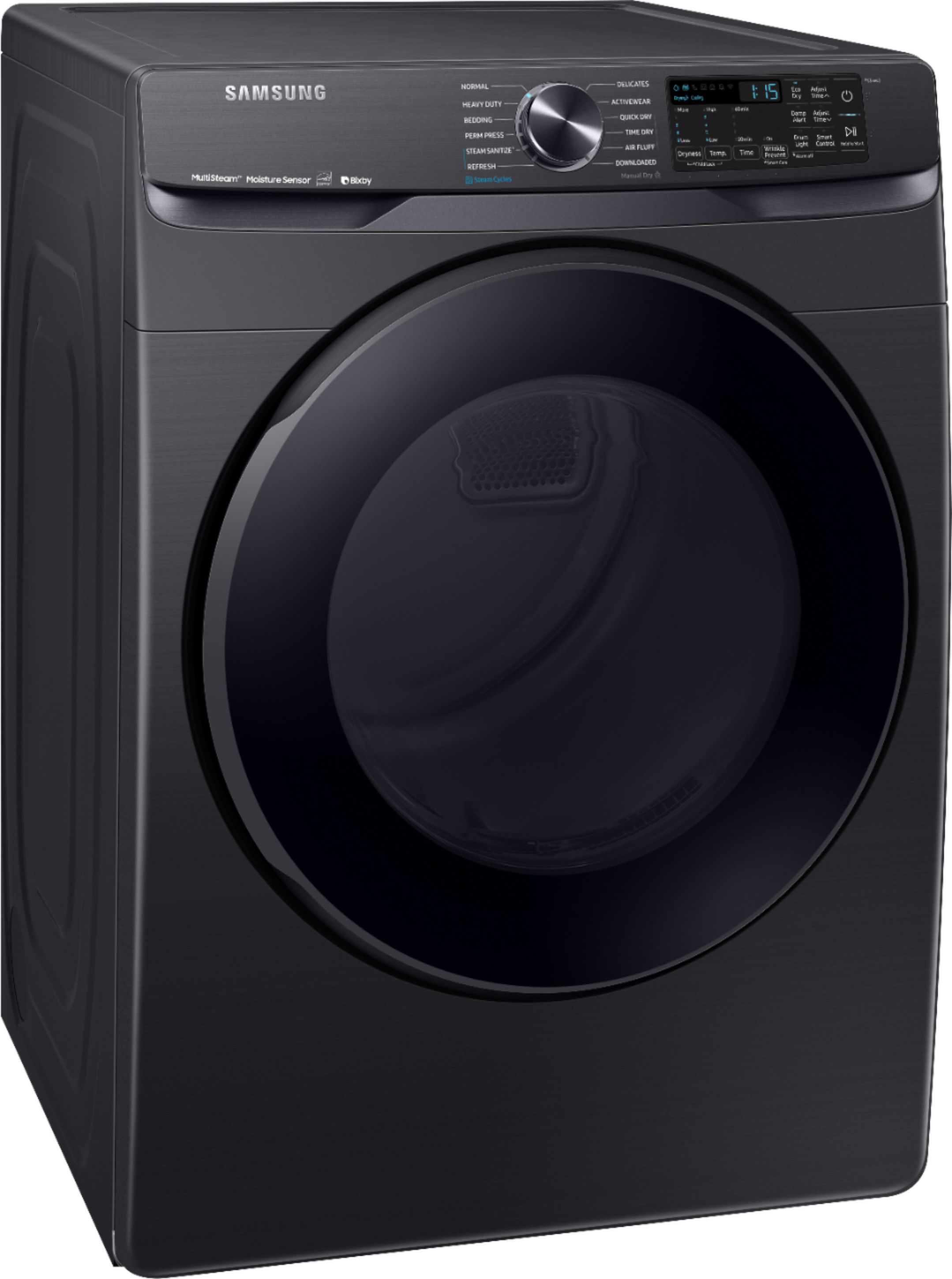Angle View: Samsung - 7.5 Cu. Ft. Stackable Smart Electric Dryer with Steam and Sensor Dry - Black stainless steel