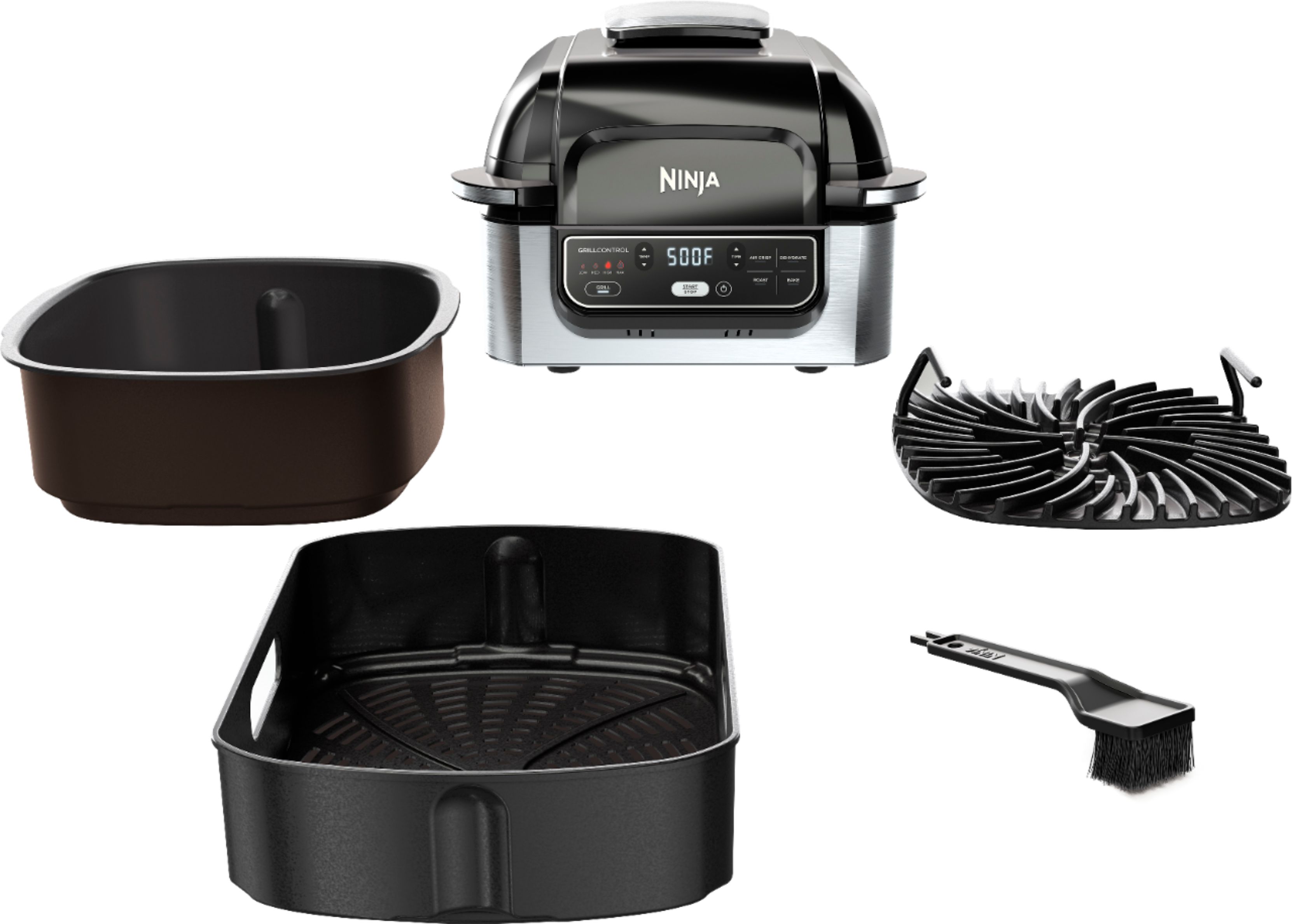 Ninja BG500C, Foodi XL 5-in-1 Indoor Grill with 4-Quart Air Fryer, Roast,  Bake, & Dehydrate 