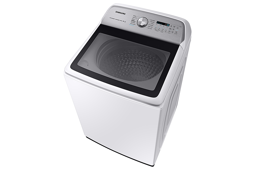 Left View: Samsung - 5.4 Cu. Ft. High Efficiency Top Load Washer with Steam - White