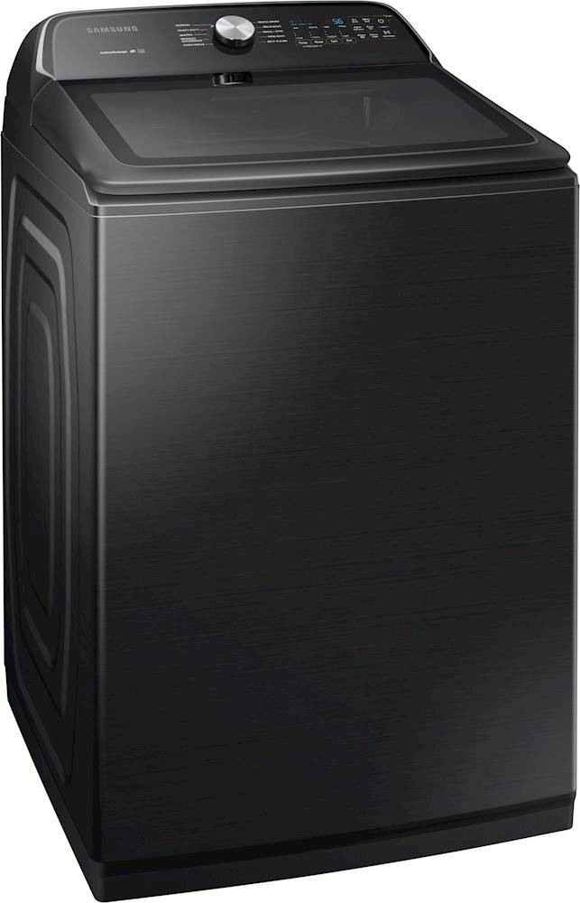 Angle View: Samsung - 5.4 Cu. Ft. High Efficiency Top Load Washer with Active WaterJet - Black stainless steel