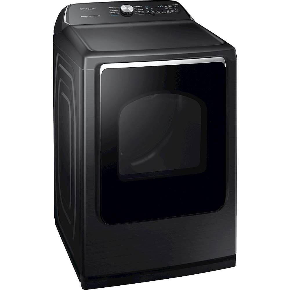 Angle View: Samsung - 7.4 Cu. Ft. Gas Dryer with Steam and Sensor Dry - Fingerprint Resistant Black Stainless Steel