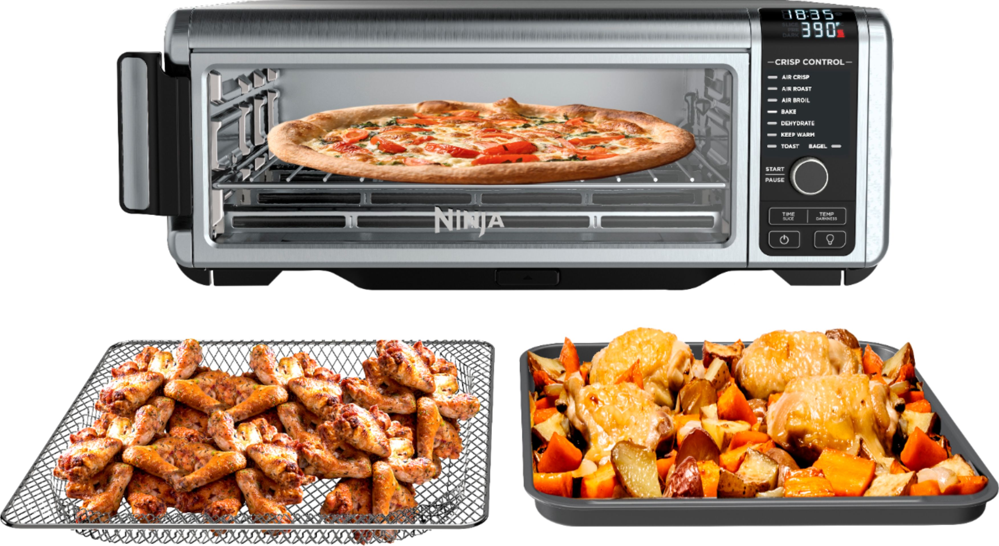 RED Renewed Ninja SP101 Foodi 8-in-1 Air Fry Large Toaster Oven Flip-Away for Storage Dehydrate Keep Warm 1800w XL Capacity 