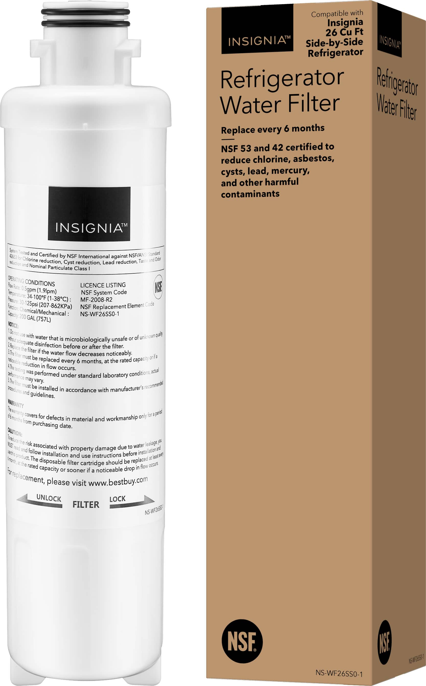 Front. Insignia™ - NSF 53 Water Filter Replacement for Select Insignia Side-by-Side Refrigerators - White.