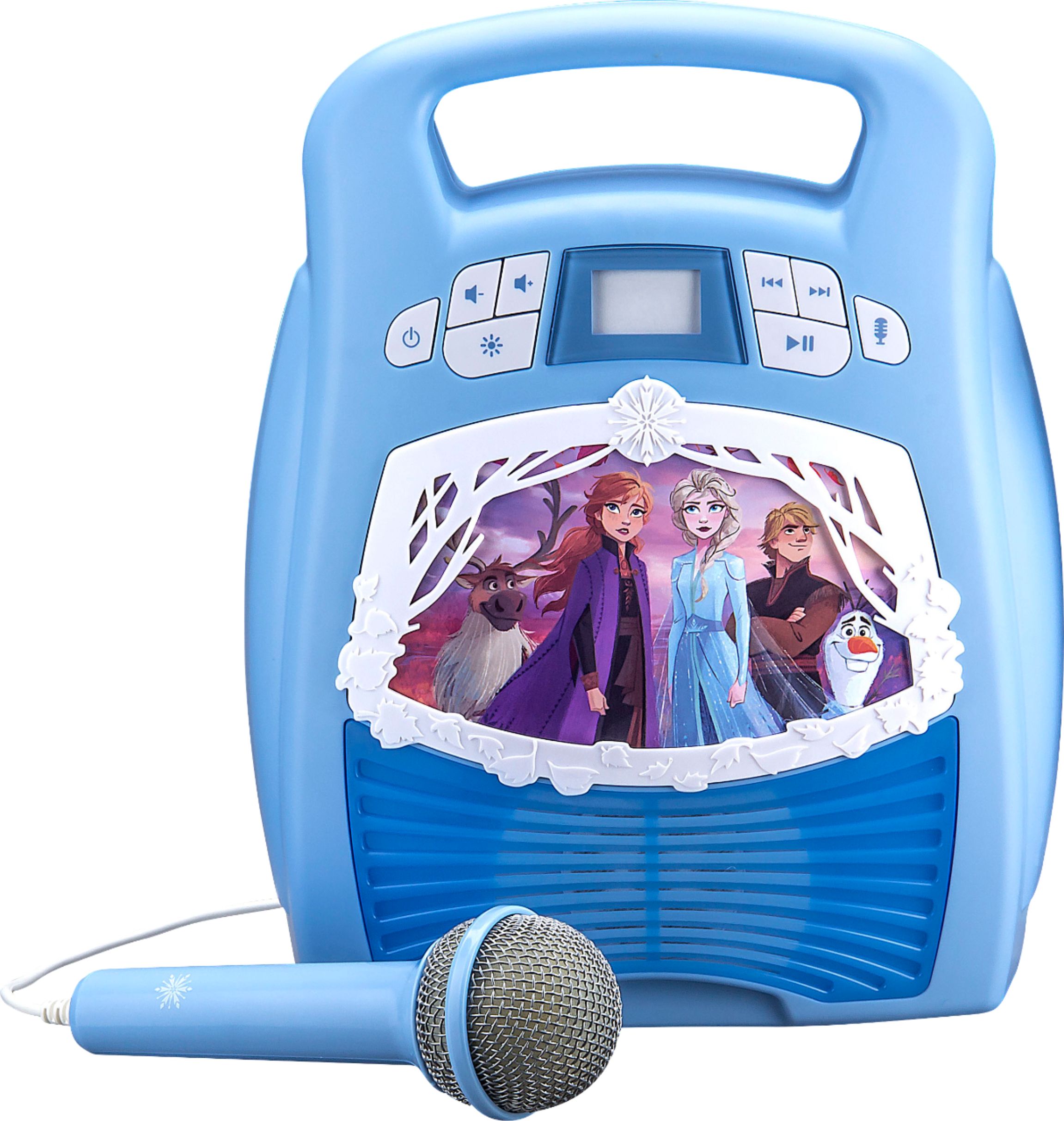 Disney Frozen 2 Bluetooth Karaoke Microphone with LED Disco Party Lights Karaoke Machine for Kids Portable Bluetooth Speaker Compatible with Apple Samsung Siri and Google Assistant