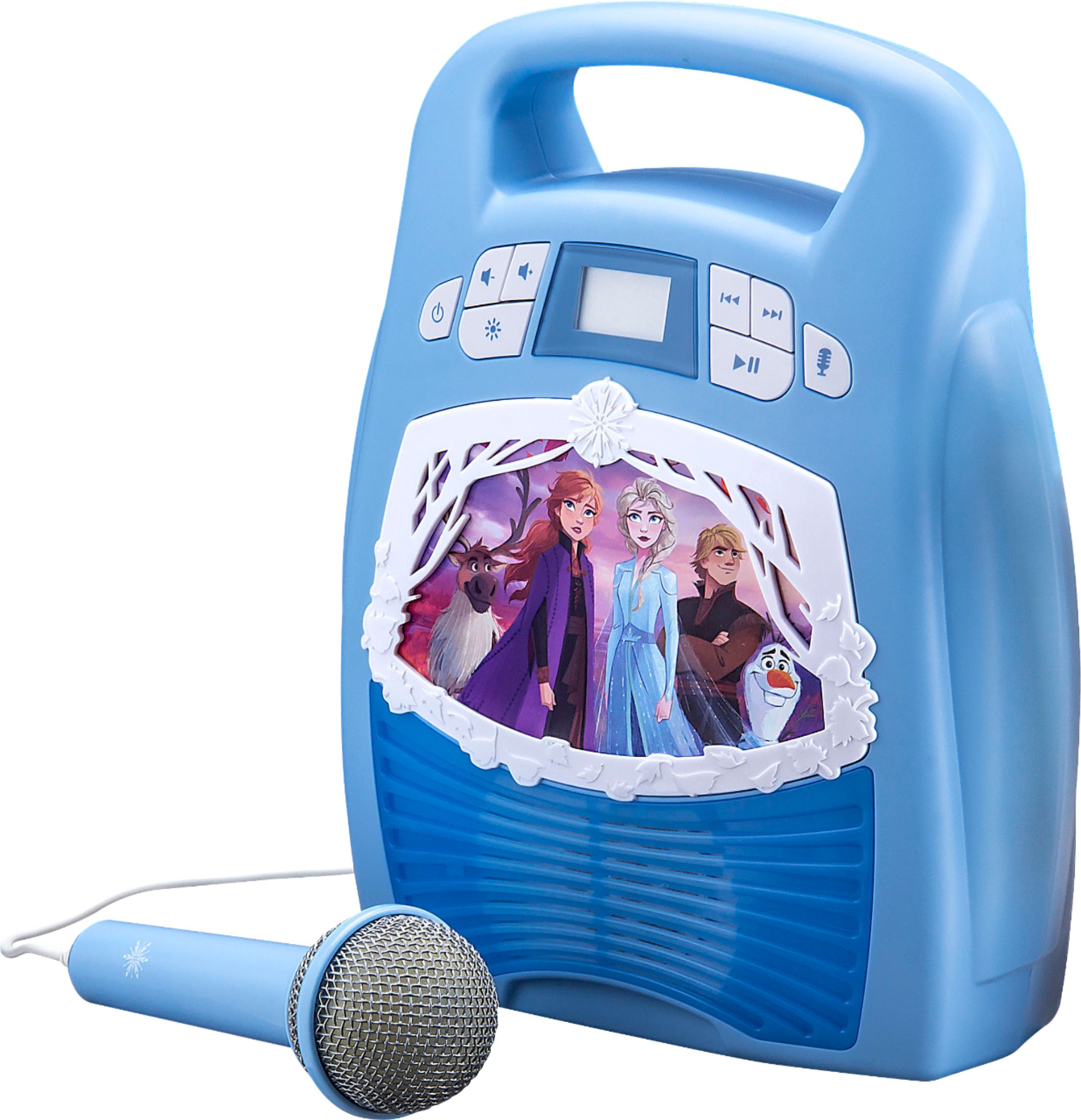 Left View: eKids - Frozen II Bluetooth MP3 Karaoke System - White/Light Blue