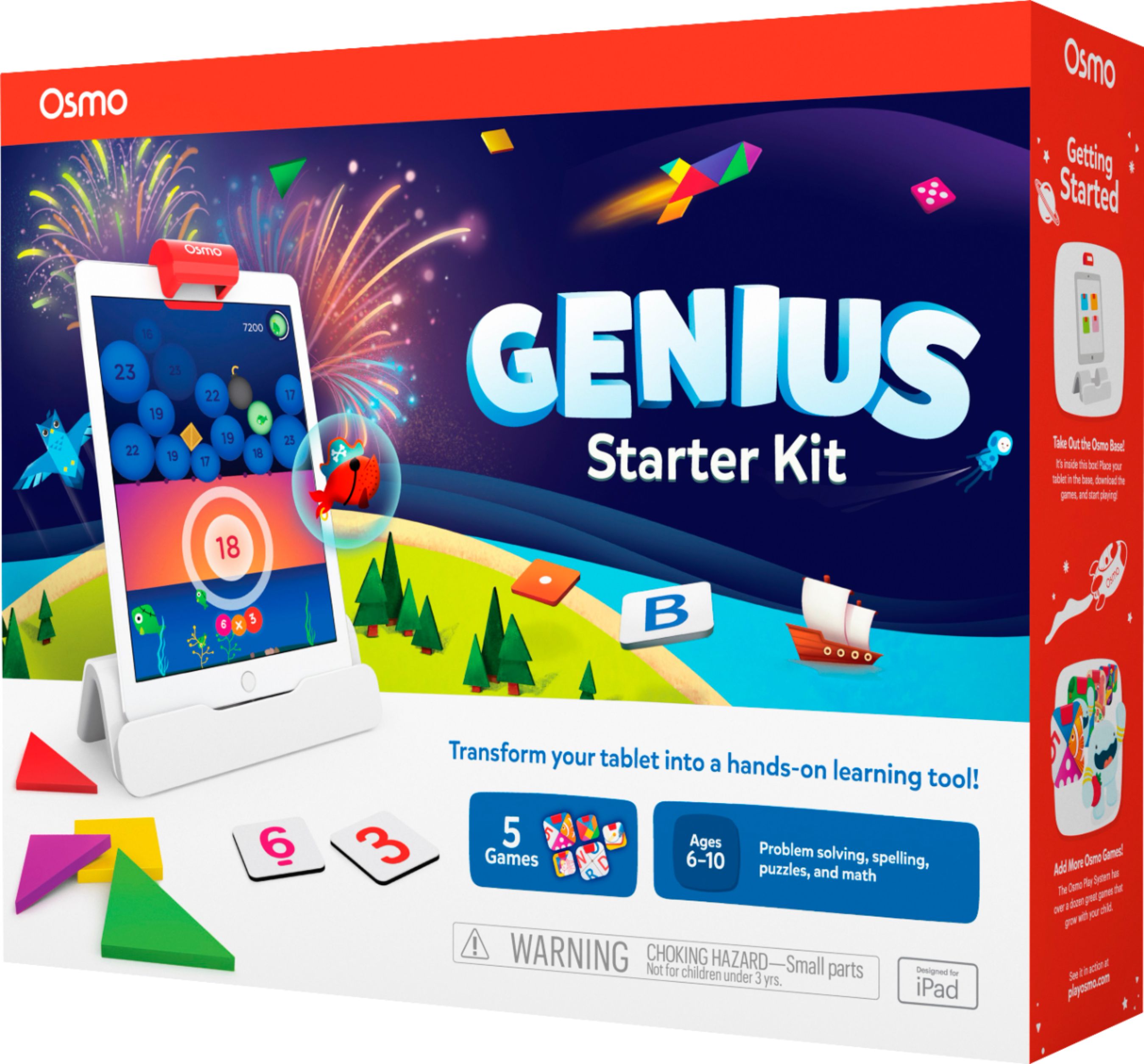 Left View: Osmo - Genius Starter Kit for iPad - Ages 6-10 - Math, Spelling, Creativity & More - STEM Toy (Osmo Base Included) - White
