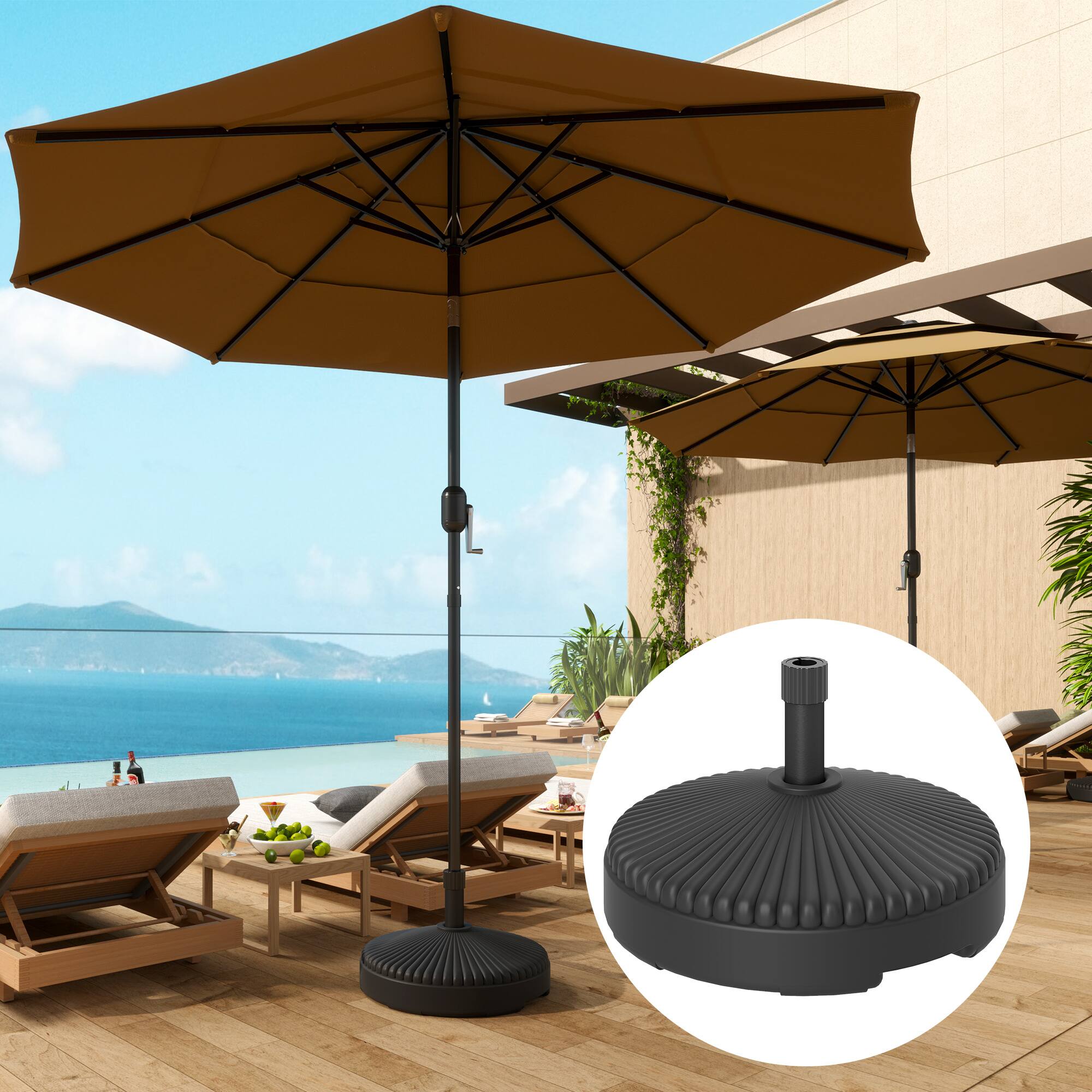 Angle. Outsunny - Round Patio Umbrella Base Holder, Heavy Duty Outdoor Umbrella Stand Base, Filled Up to 62lbs with Stand or 51lbs - Black.