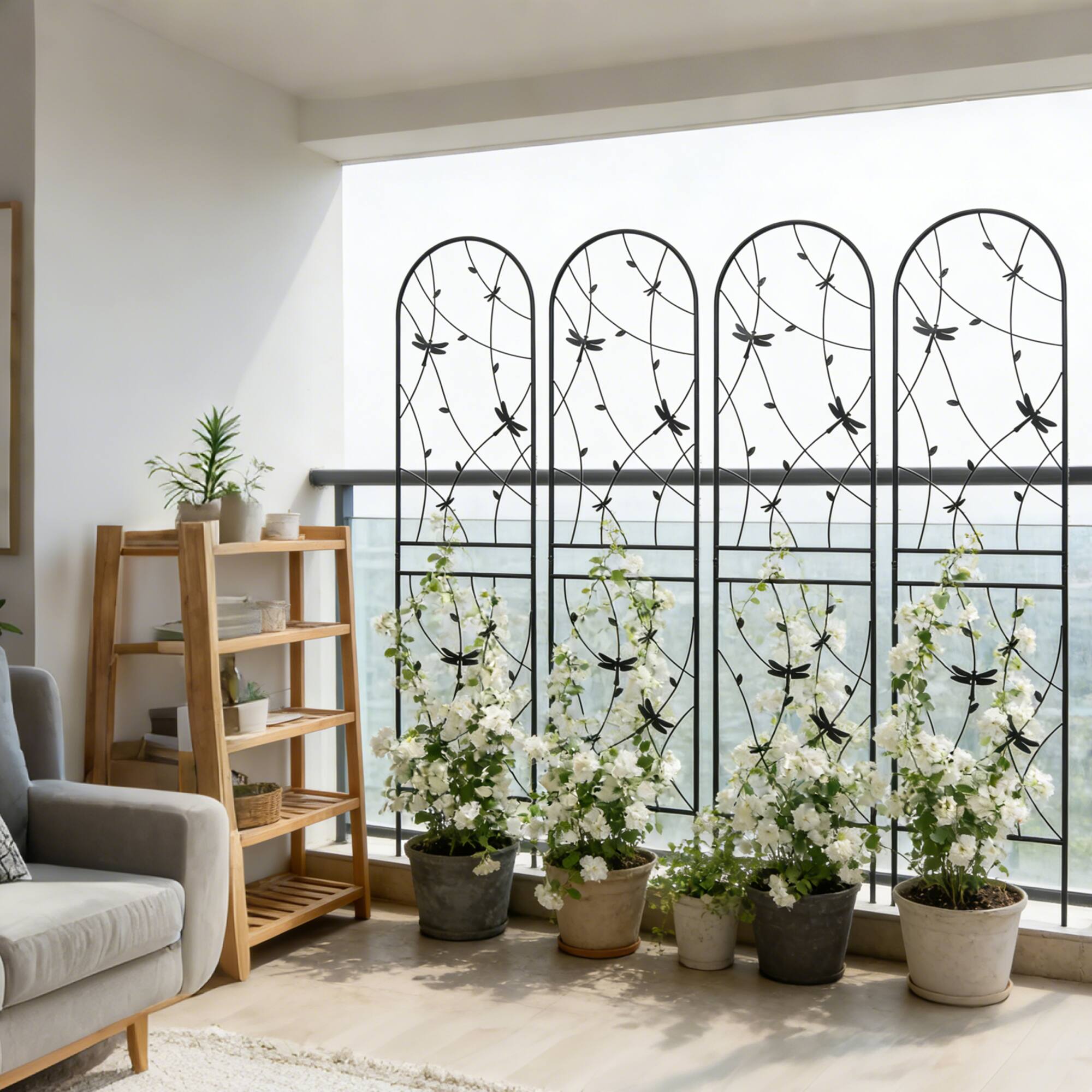 Alt View 2. Loheer - 2 Pack 7.2 ft x 1.6 ft Metal Garden Trellis for Climbing Plants.