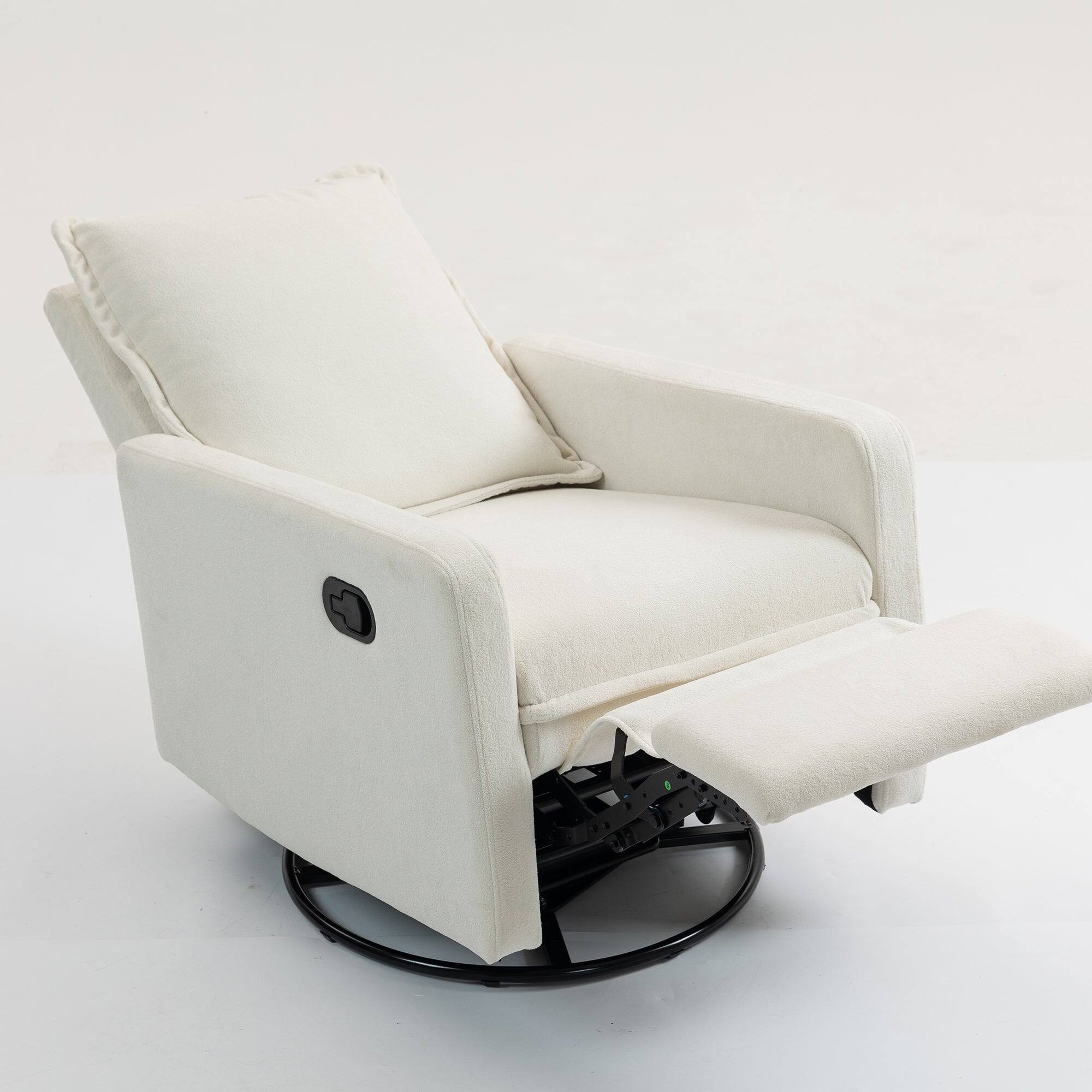 Alt View 2. Boyel Living - 360° Rotating Short Plush Manual Button Armchair Sofa Living Room Leisure Chair White - WHITE.