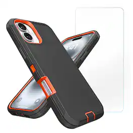 Entronix - Heavy Duty Bundle for iPhone 17 - Case & Clear Screen Protector - Orange