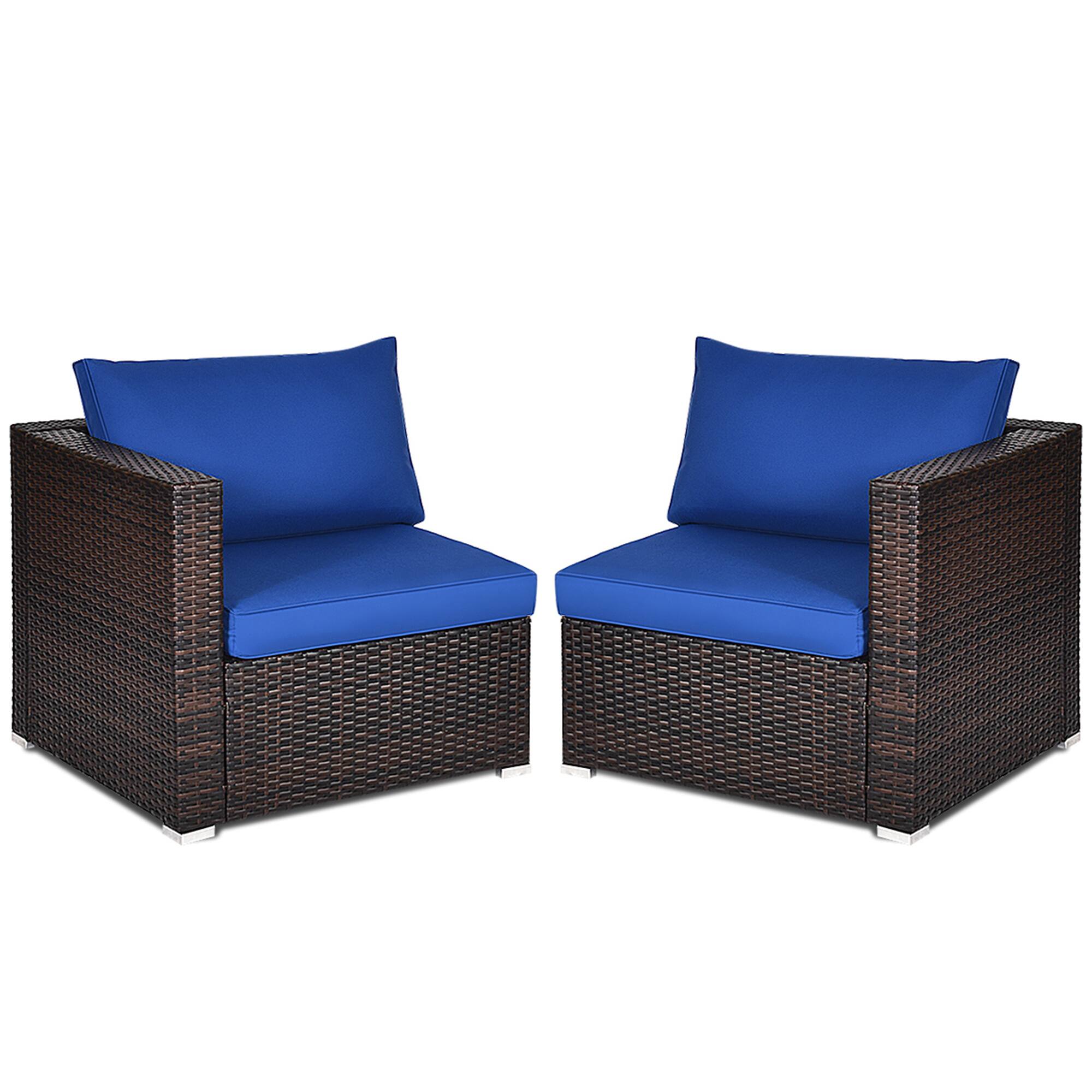Alt View 5. Gymax - Gymax 2PCS Rattan Corner Sofa Set Patio Outdoor Furniture Set w/ 4 Navy Cushions - Navy.