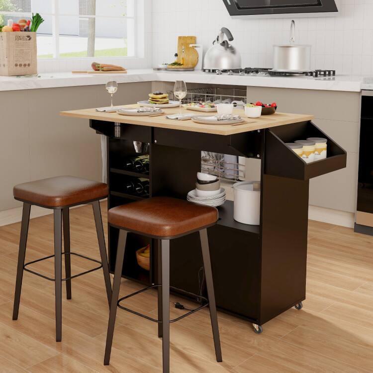Back. SlickBlue - Rolling Kitchen Island Cart with Drop Leaf, Power Outlet, and Adjustable Storage - Black.