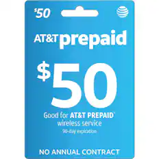 Front. AT&T Prepaid - $50 Refill Code.