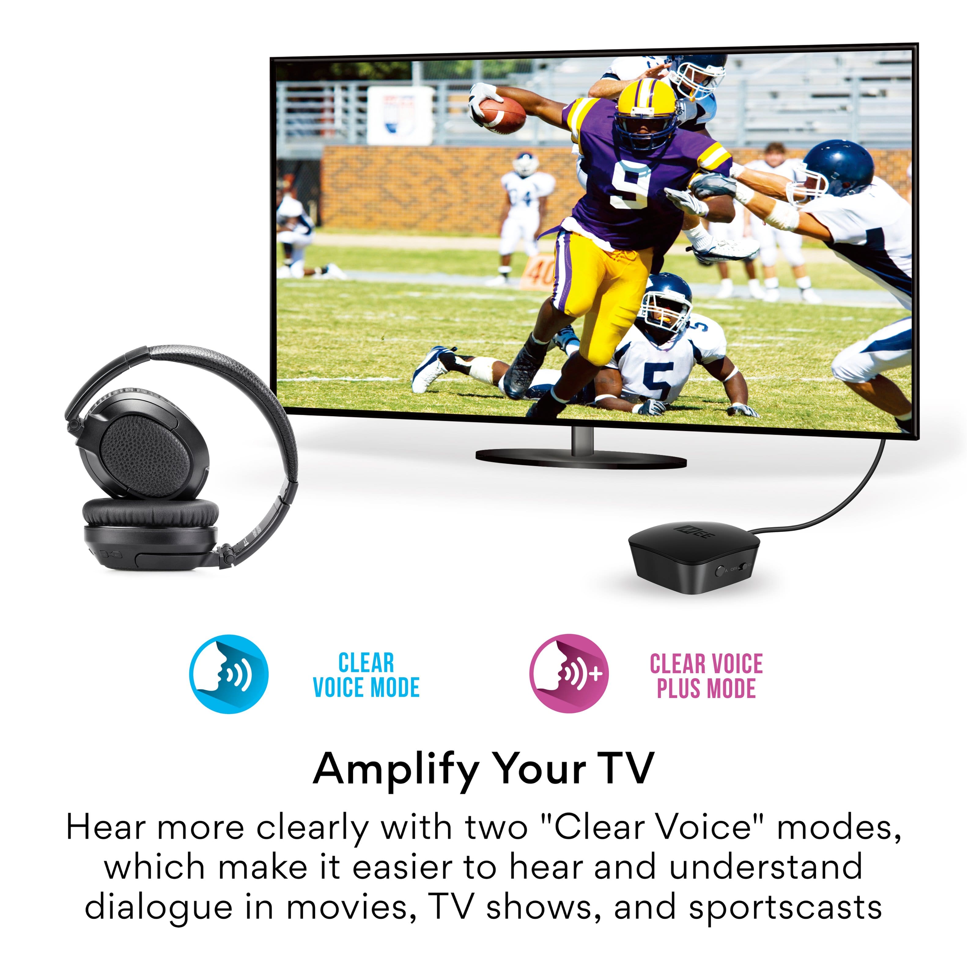 Amplify Your TV Hear more clearly with two "Clear Voice" modes, which make it easier to hear and understand dialogue in movies, TV shows, and sportscasts.