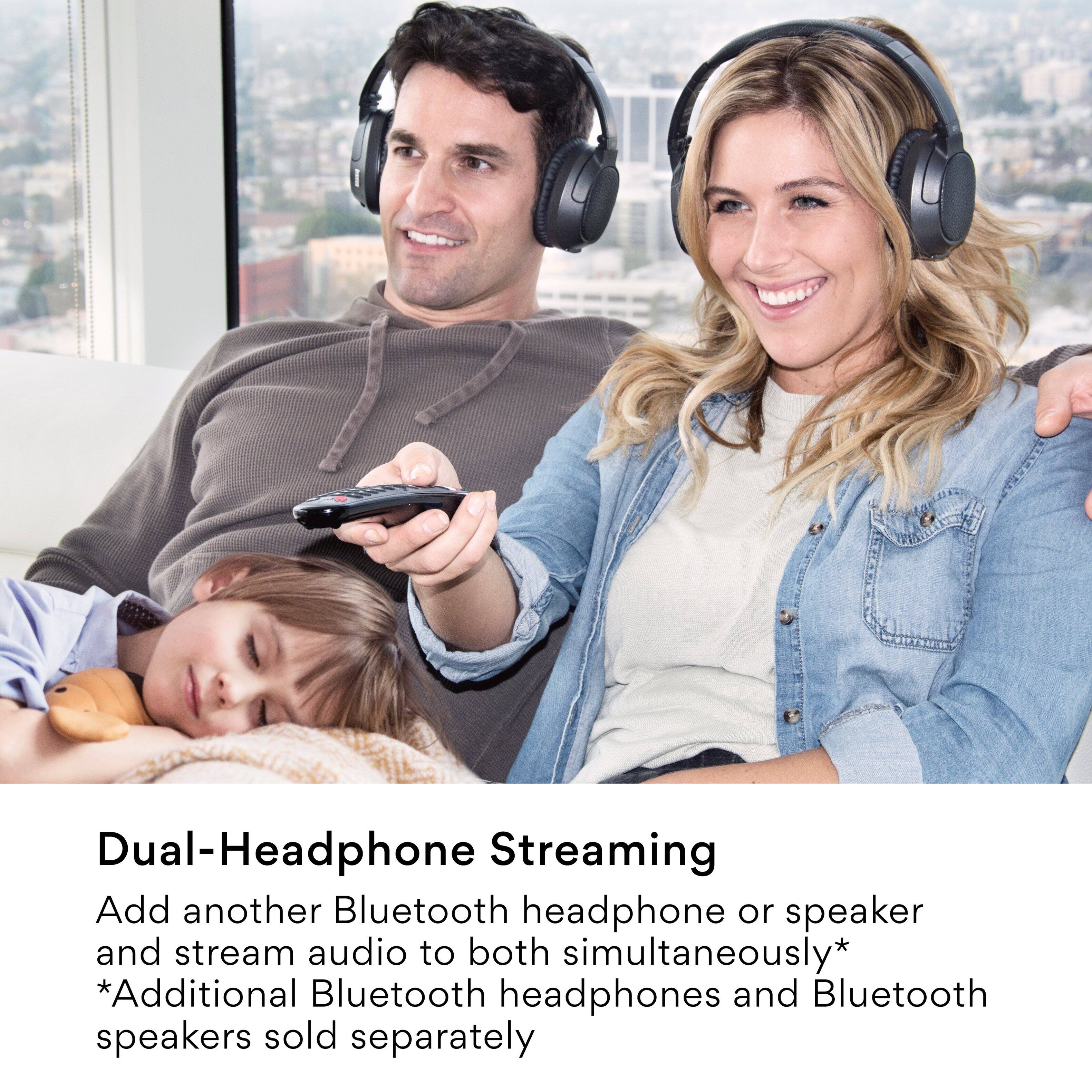 Dual-Headphone Streaming: Add another Bluetooth headphone or speaker and stream audio to both simultaneously. Additional Bluetooth headphones and Bluetooth speakers sold separately.
