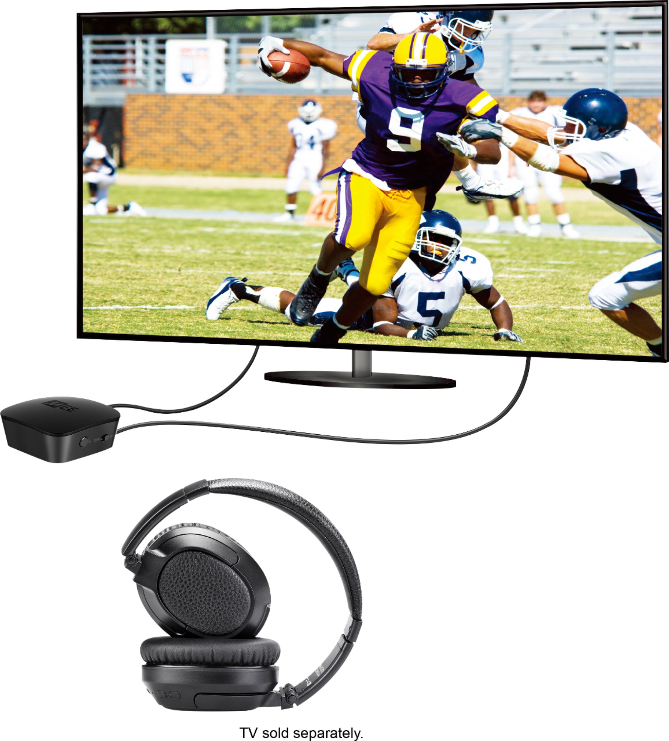 Left View: MEE audio - Connect T1CMA Wireless TV Headphone System with Over-the-Ear Headphones and Bluetooth Audio Transmitter - Black