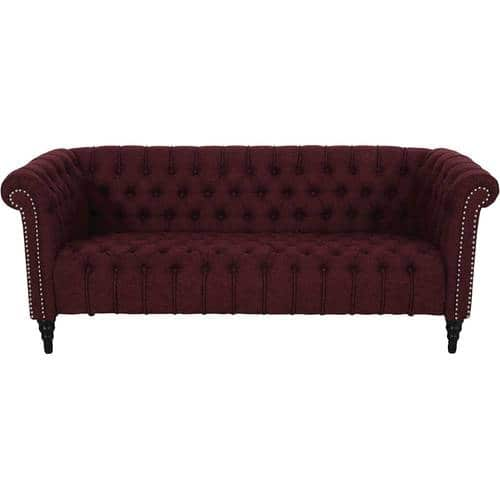 Noble House - Buford Chesterfield 3-Seat Fabric Sofa - Wine