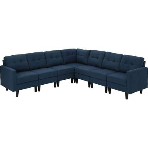 Noble House - Baileyton Fabric 7-Piece Extended Sectional Sofa - Navy Blue