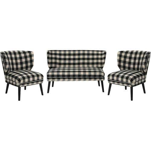 Noble House - Cassel Fabric 3-Piece Loveseat and Accent Chair Set - Black Checkerboard