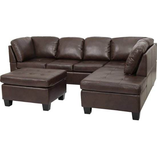 Noble House Fayette 2 Piece Sectional, Leather Sofa With Ottoman