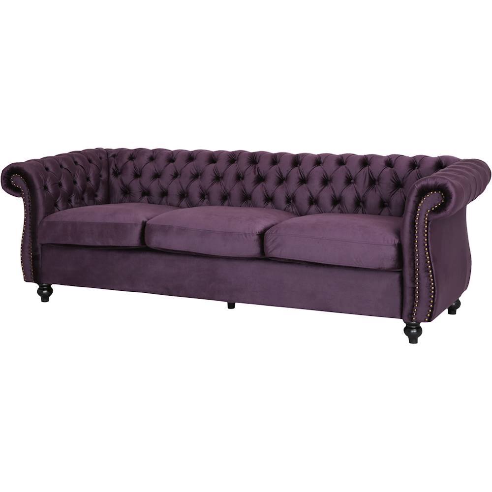 Left View: Noble House - Fruto Chesterfield Tufted Sofa - Blackberry