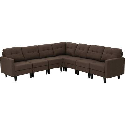 Noble House - Baileyton Mid-Century Polyester 7-Piece Sectional Sofa - Dark Brown