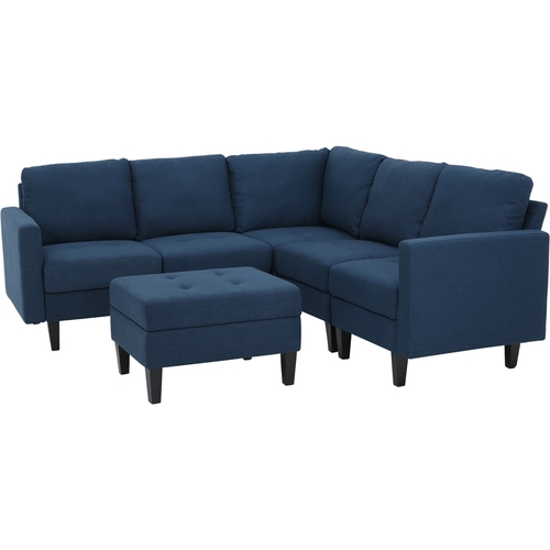 Noble House - Gosport Fabric 6-Piece Sectional Sofa With Ottoman - Dark Blue
