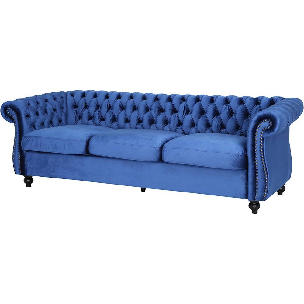 Left View: Noble House - Fruto Chesterfield Tufted Sofa - Navy Blue