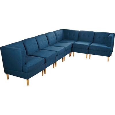 Noble House Cloverdale Fabric 7Piece Sectional Sofa Set Navy Blue