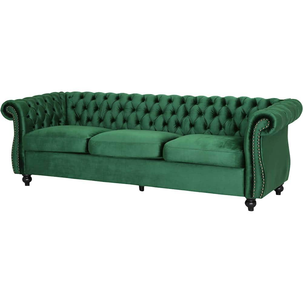 Left View: Noble House - Fruto Chesterfield Tufted Sofa - Emerald