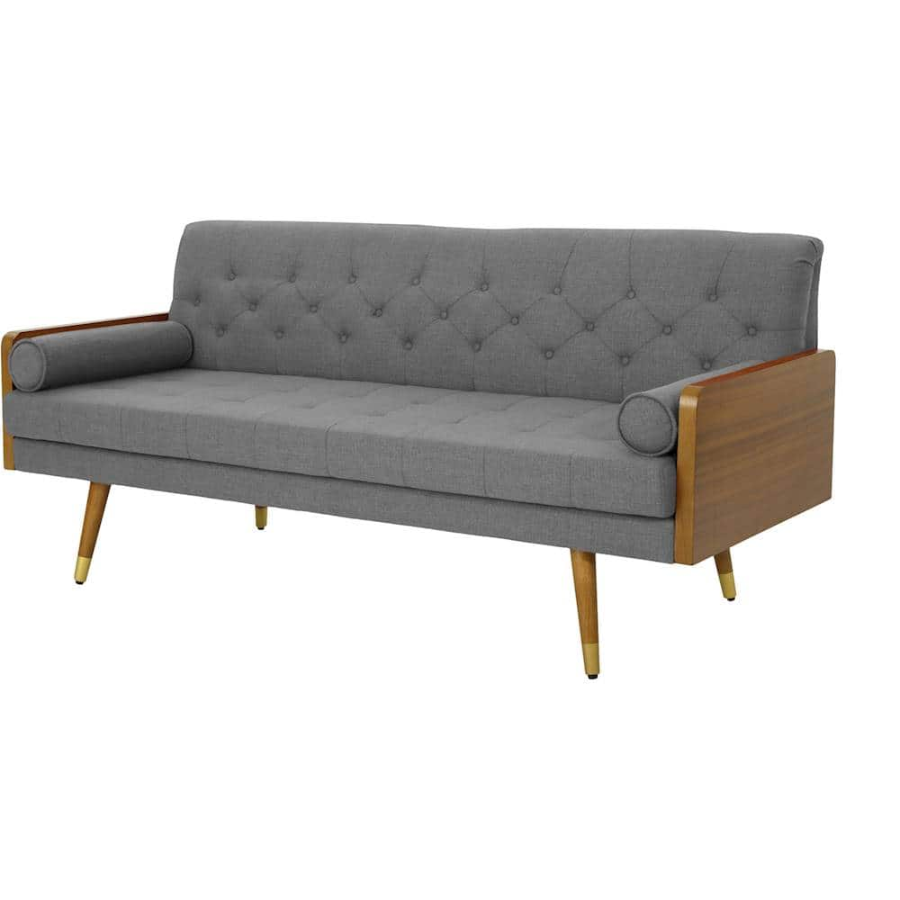 Left View: Noble House - Doyleville 3-Seat Fabric Sofa - Gray