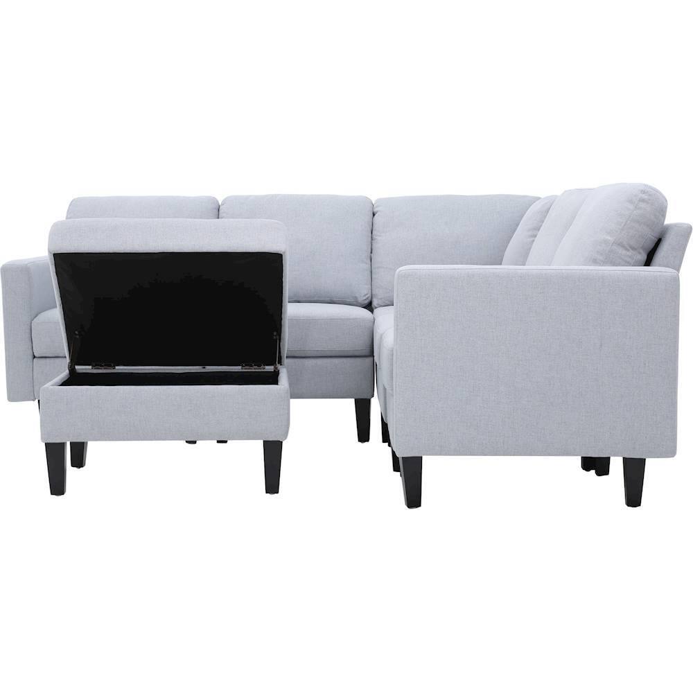 Left View: Noble House - Gosport Fabric 6-Piece Sectional Sofa with Storage Ottoman - Light Gray