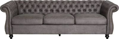 Noble House - Fruto Chesterfield Tufted 3-Seat Microfiber Sofa - Slate
