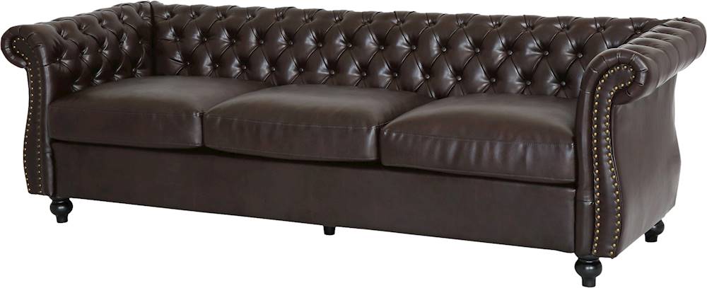 Left View: Noble House - Fruto Chesterfield Tufted Sofa - Brown