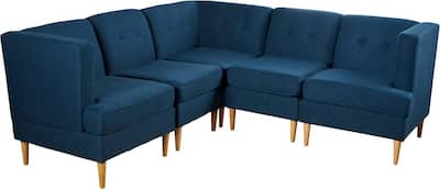 Noble House - Clinton L-Shaped Mid Century Fabric 5-Piece Sectional Sofa - Navy Blue