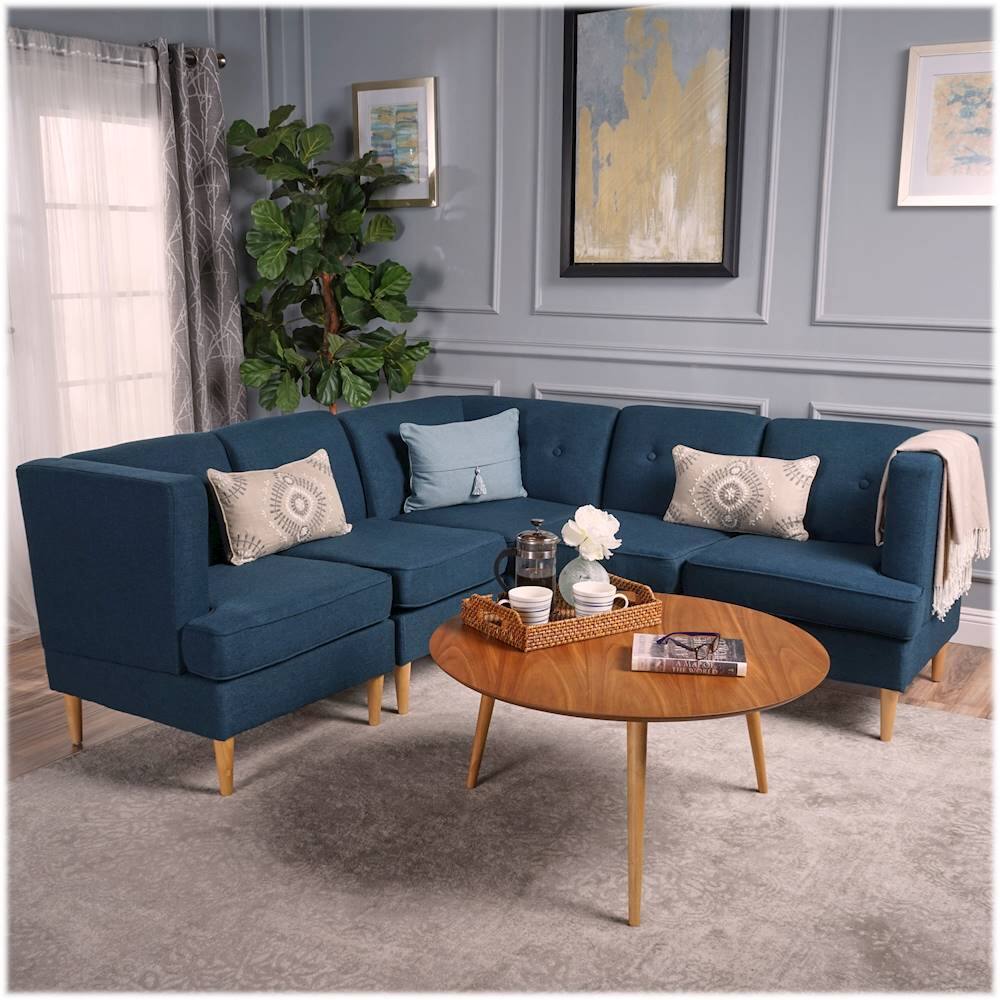 Noble House Clinton LShaped Mid Century Fabric 5Piece Sectional Sofa