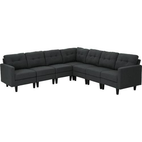 Noble House - Baileyton Fabric 7-Piece Extended Sectional Sofa - Dark Gray