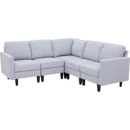 Noble House - Gosport Fabric 5-Piece Sectional Sofa - Light Gray