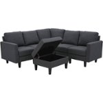 Front. Noble House - Gosport Fabric 6-Piece Sectional Sofa With Storage Ottoman - Dark Gray.