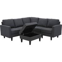 Noble House - Gosport Fabric 6-Piece Sectional Sofa With Storage Ottoman - Dark Gray - Front_Zoom