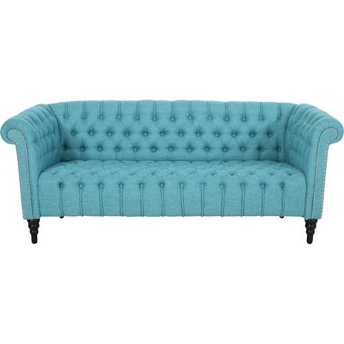 Noble House - Buford Chesterfield 3-Seat Fabric Sofa - Teal