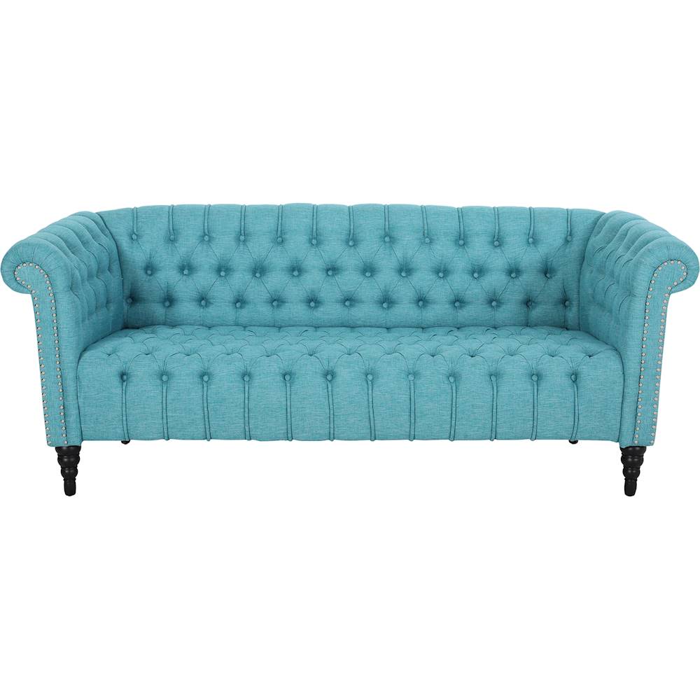 Best Buy: Noble House Buford Chesterfield 3-Seat Fabric Sofa Teal 309138