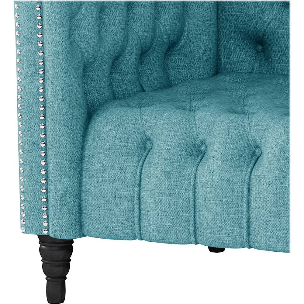 Best Buy: Noble House Buford Chesterfield 3-Seat Fabric Sofa Teal 309138